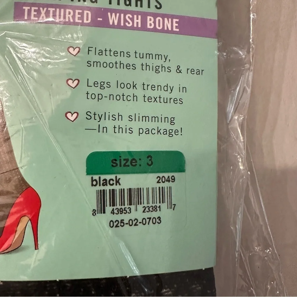 Assets by Sara Blakely Women’s Black Shaping Tights Textured Wishbone Sz 3 NWT